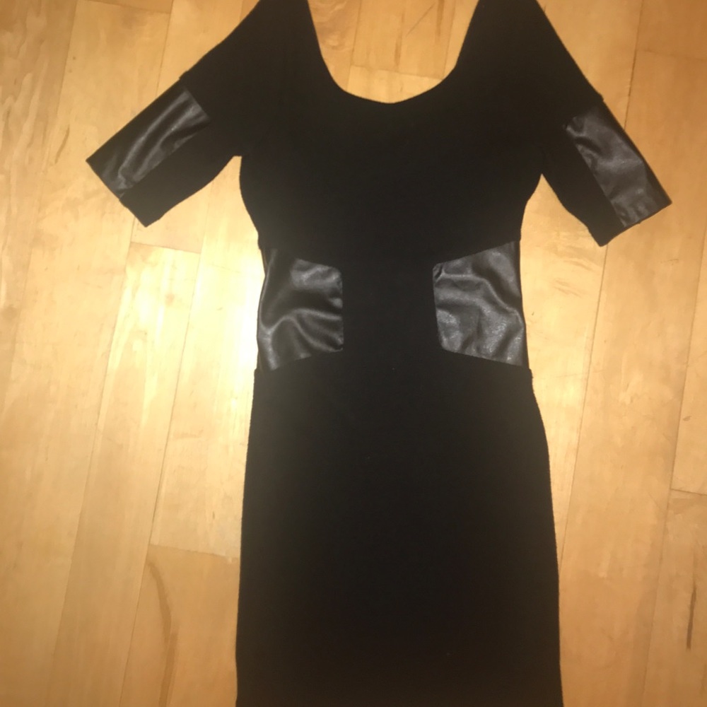 Black Bodycon Dress with Faux Leather